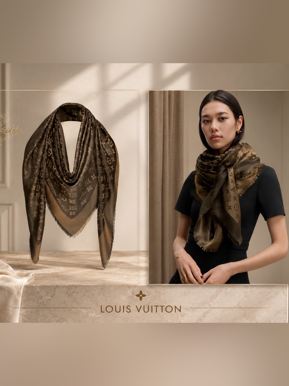 Louis Vuitton Châle Monogram Brown & Gold Shawl